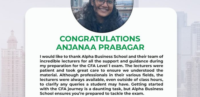 CFA Success with Alpha Business School | Anjanaa Prabagar