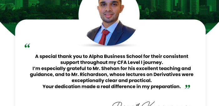 CFA Level 1 Success with Alpha Business School | Dineth Kannangara