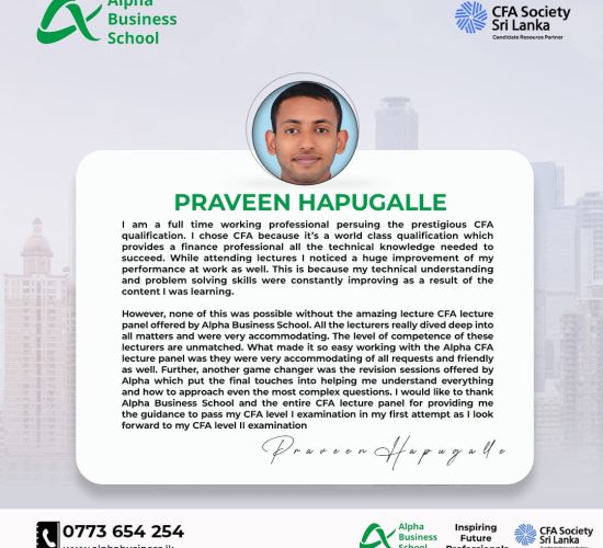 CFA Level 1 Success with Alpha Business School | Praveen Hapugalle