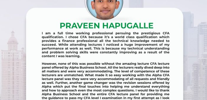 CFA Level 1 Success with Alpha Business School | Praveen Hapugalle