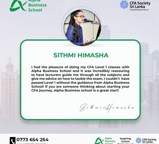 CFA Level 1 Success with Alpha Business School | Sithmi Himasha
