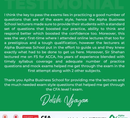 CFA Success with Alpha Business School | Delshi Vijayan