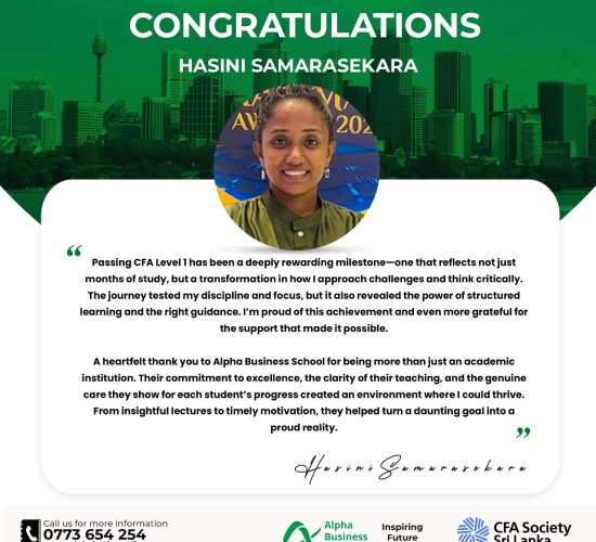CFA Level 1 Success with Alpha Business School | Hasini Samarasekara