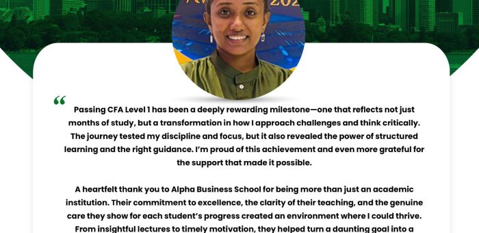 CFA Level 1 Success with Alpha Business School | Hasini Samarasekara