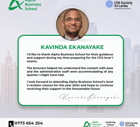 CFA Level 1 Success with Alpha Business School | Kavinda Ekanayake