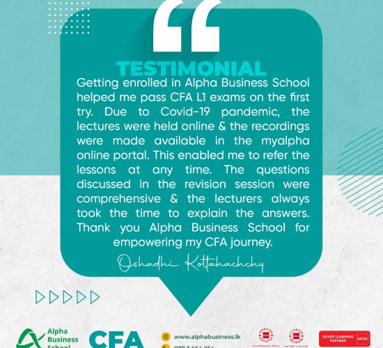 CFA Level 1 Success with Alpha Business School | Oshadhi Kottahachchy