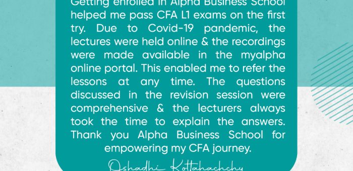 CFA Level 1 Success with Alpha Business School | Oshadhi Kottahachchy