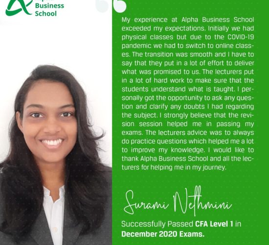 CFA Success with Alpha Business School | Surami Nethmini