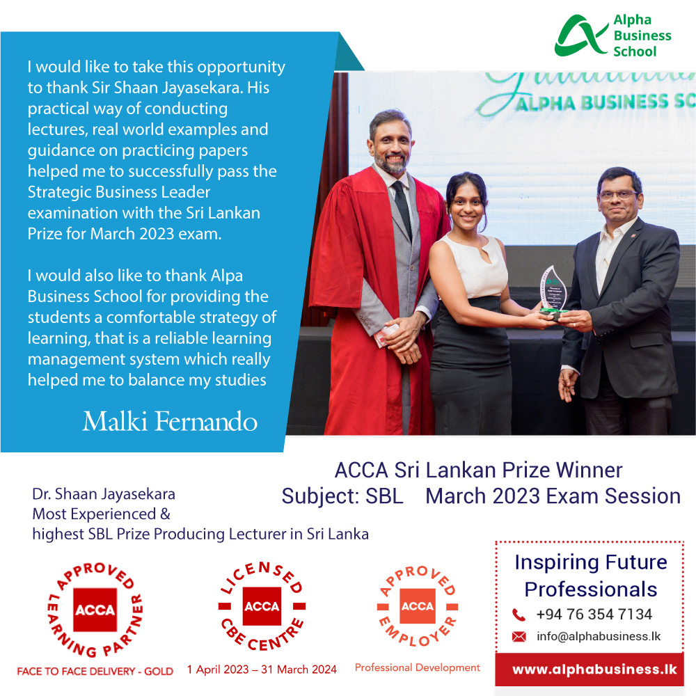 ACCA Sri Lankan Prize Winner Subject: SBL March 2023 Exam Session
