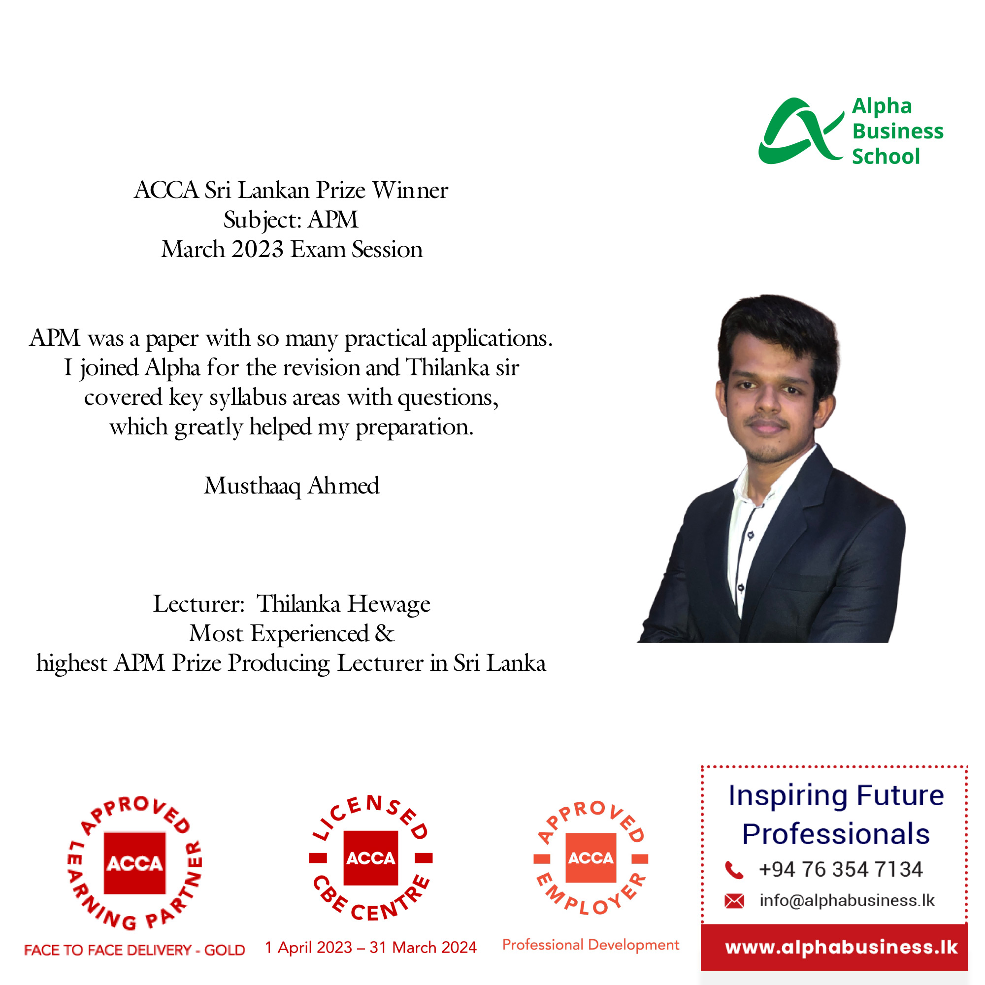 ACCA Sri Lankan Prize Winner Subject: APM March 2023