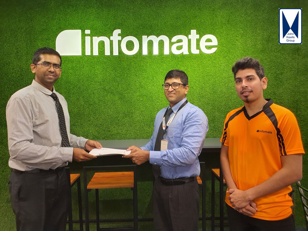 Alpha Business School partners with Infomate (Pvt) Ltd, an ACCA Approved Employer, that is a fully owned subsidiary of JOHN KEELLS HOLDINGS PLC, Sri Lanka's No.1 Corporate Blue Chip, where our students get the opportunity not only to be employed at one of Sri Lanka's largest conglomerates, but also to move within the group based on opportunities that may arise. In the image is Jehan Perinpanayagam, CEO & Clyde Rodrigo, Head of L & D representing Infomate (Pvt) Ltd, and Shehan Fernando, CEO at Alpha Business School